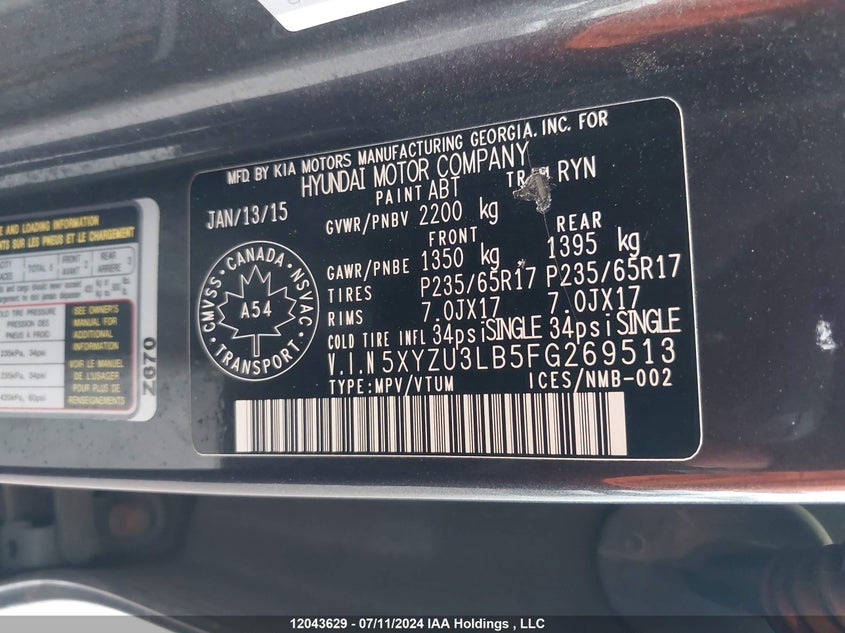 2015 Hyundai Santa Fe Sport 2.4 Premium VIN: 5XYZU3LB5FG269513 Lot: 12043629