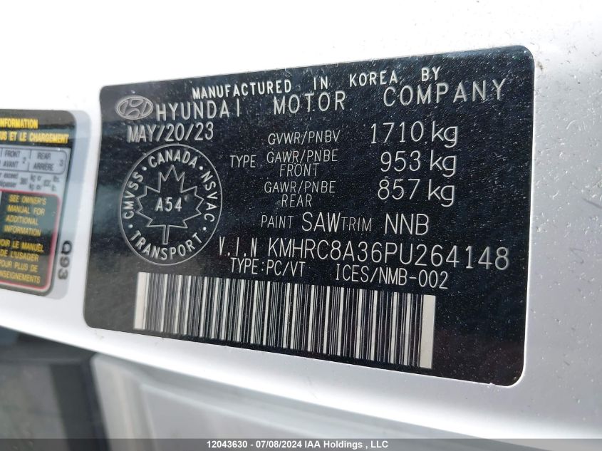 2023 Hyundai Venue Sel/Limited VIN: KMHRC8A36PU264148 Lot: 12043630