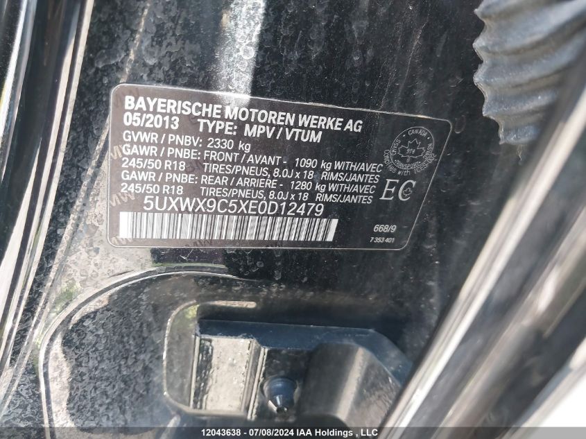 2014 BMW X3 VIN: 5UXWX9C5XE0D12479 Lot: 12043638