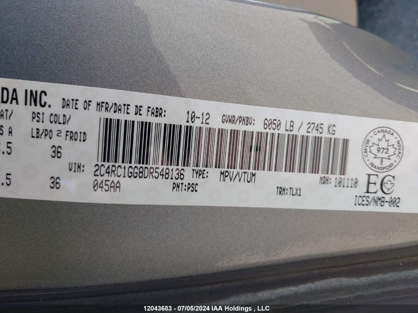 2013 Chrysler Town & Country Limited VIN: 2C4RC1GG8DR548136 Lot: 12043683