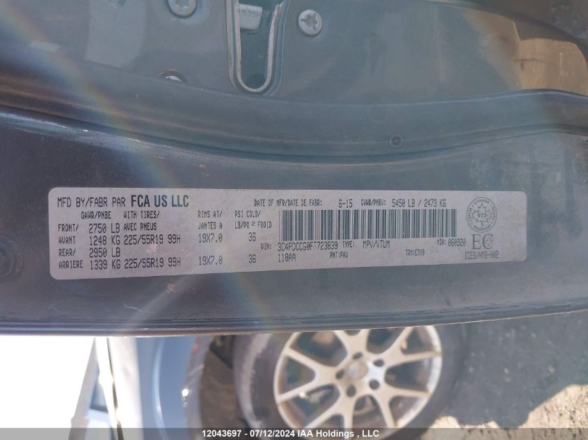 2015 Dodge Journey Sxt VIN: 3C4PDCCG0FT723839 Lot: 12043697