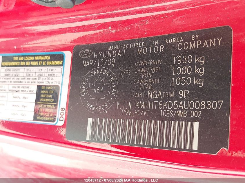 2010 Hyundai Genesis 2.0T Premium VIN: KMHHT6KD5AU008307 Lot: 12043712