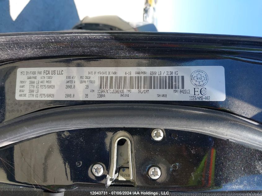 2018 Ram 1500 St VIN: 1C6RR7KT1JS302035 Lot: 12043731