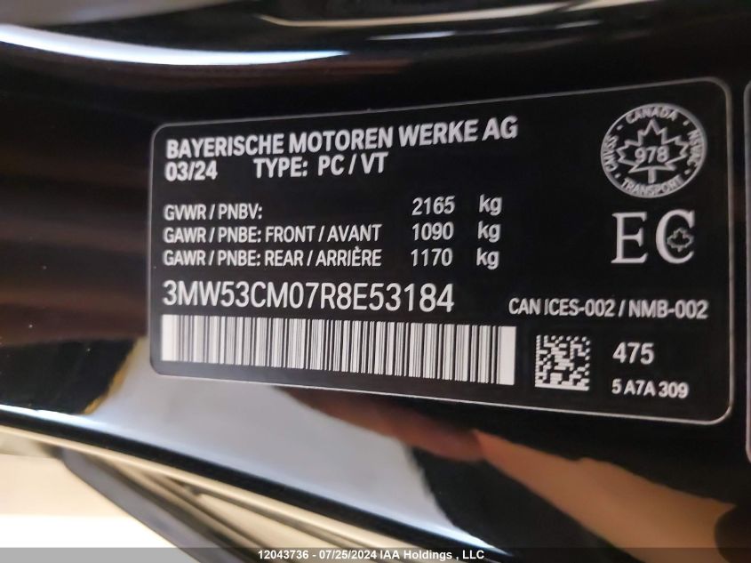 2024 BMW M240Xi VIN: 3MW53CM07R8E53184 Lot: 12043736