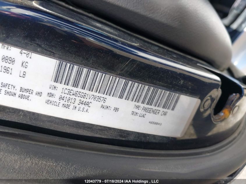 2001 Chrysler Prowler VIN: 1C3EW65G81V703576 Lot: 12043779