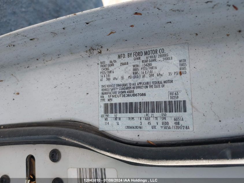 2006 Ford Explorer VIN: 1FMEU73E36UB67086 Lot: 12043810