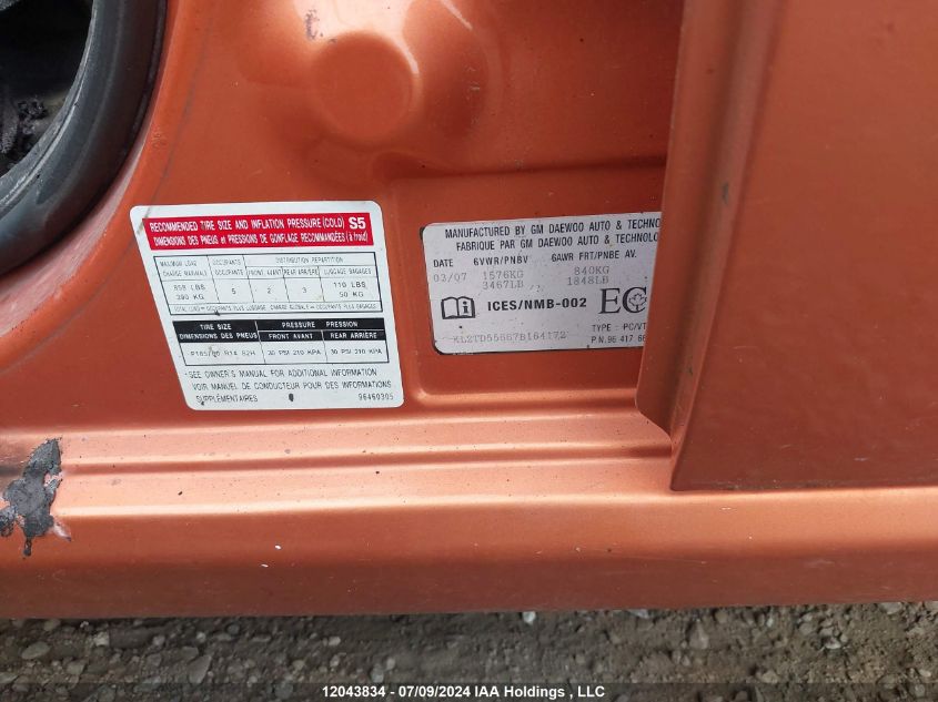 2007 Pontiac Wave VIN: KL2TD55667B164172 Lot: 12043834