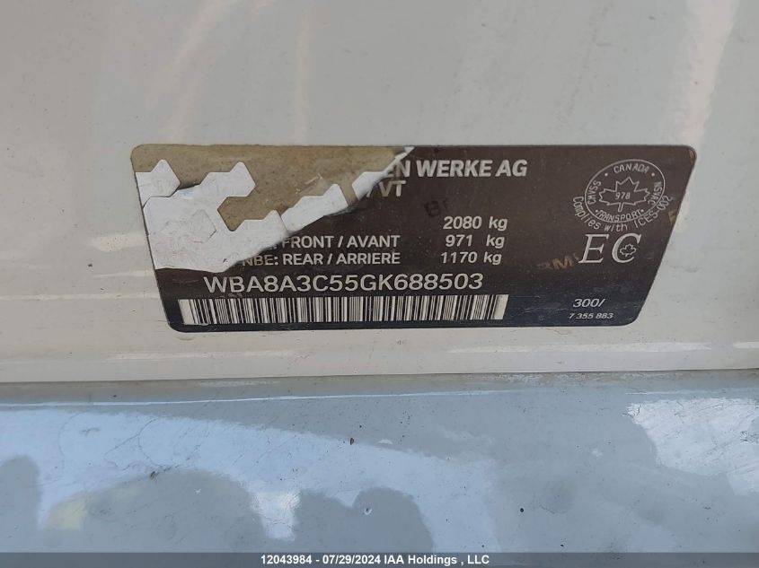 2016 BMW 3 Series VIN: WBA8A3C55GK688503 Lot: 12043984