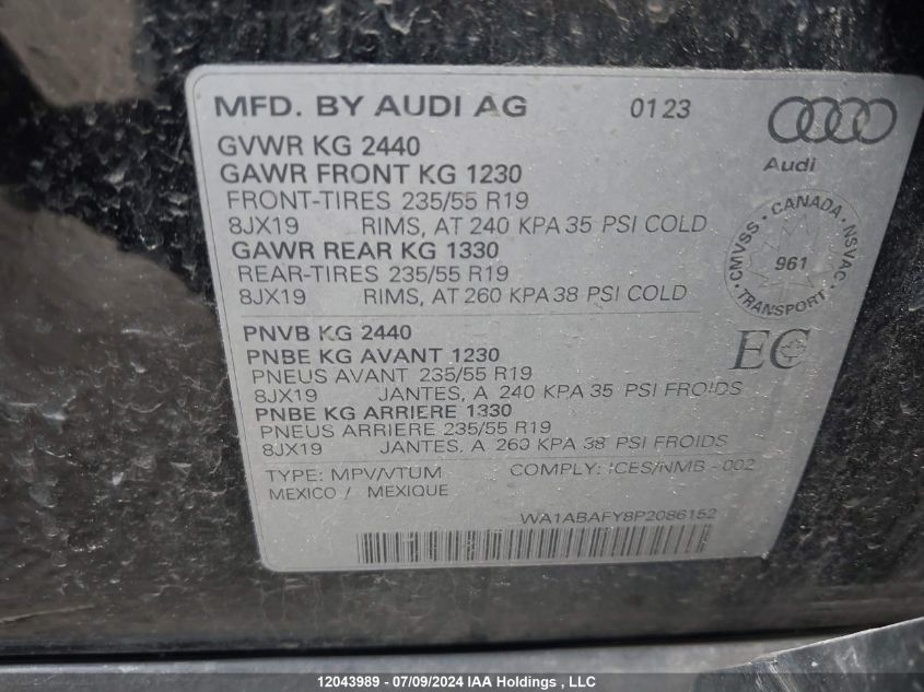 2023 Audi Q5 VIN: WA1ABAFY8P2086152 Lot: 12043989