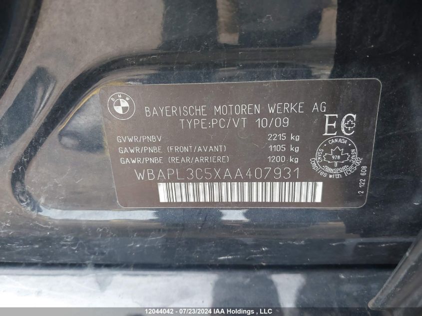 2010 BMW 335 Xi VIN: WBAPL3C5XAA407931 Lot: 12044042