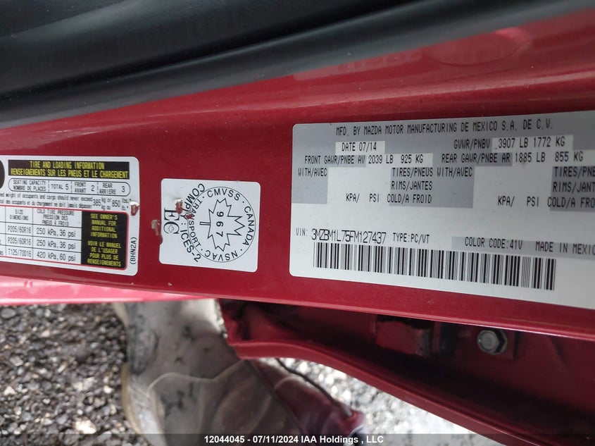 2015 Mazda Mazda3 VIN: 3MZBM1L75FM127437 Lot: 12044045