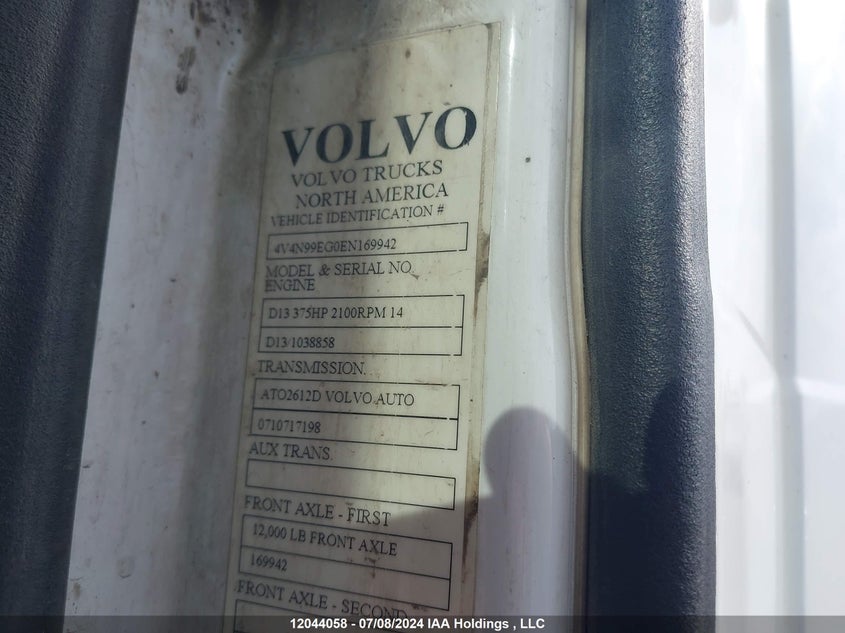 2014 Volvo Vn L VIN: 4V4N99EG0EN169942 Lot: 12044058