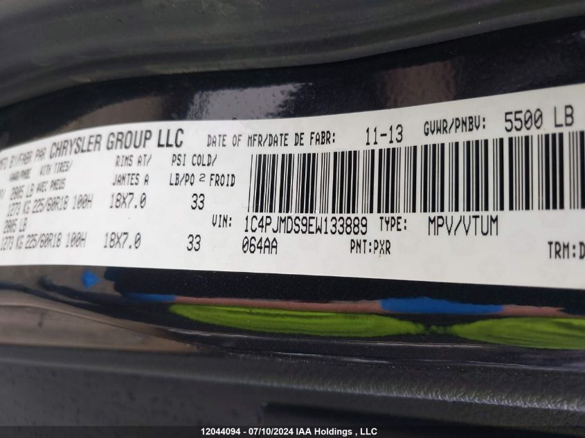 2014 Jeep Cherokee Limited VIN: 1C4PJMDS9EW133889 Lot: 12044094