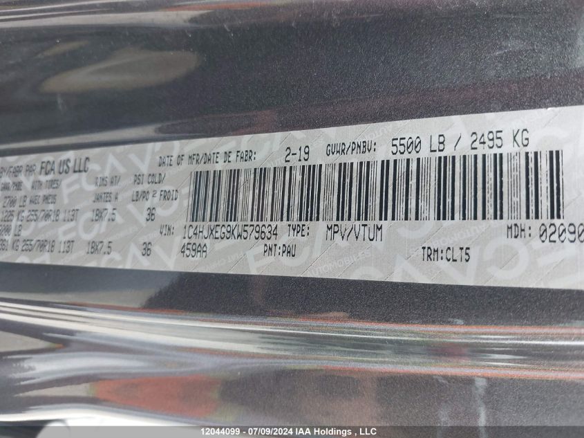 2019 Jeep Wrangler Unlimited Sahara VIN: 1C4HJXEG9KW579634 Lot: 12044099