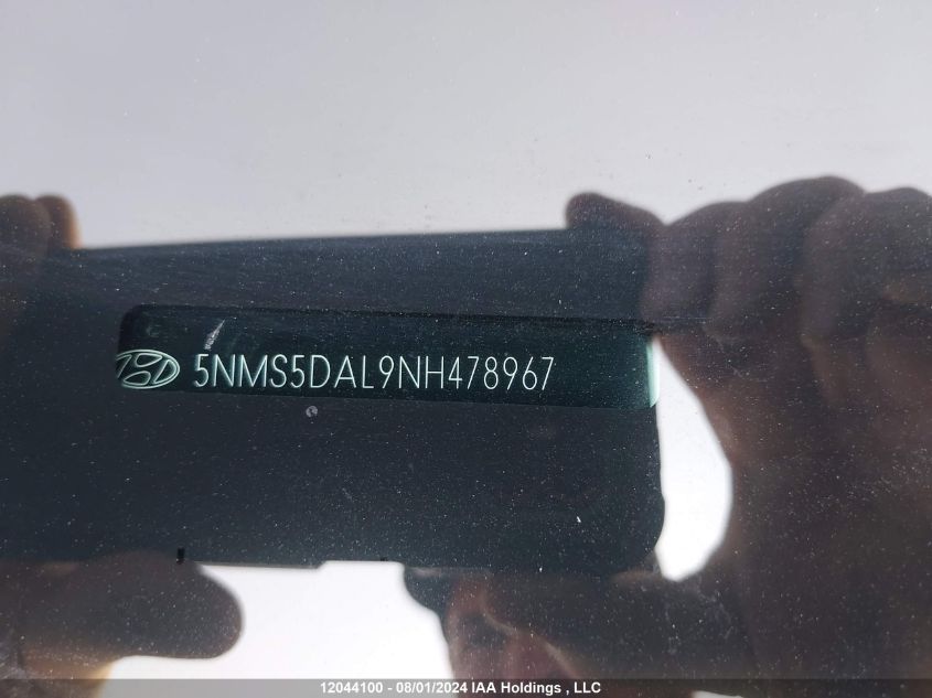 2022 Hyundai Santa Fe VIN: 5NMS5DAL9NH478967 Lot: 12044100