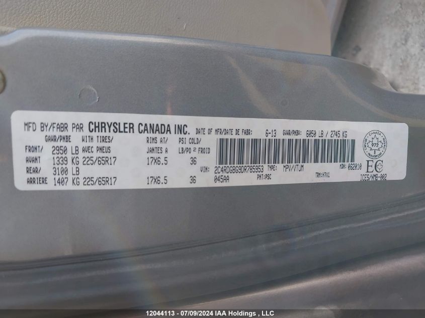 2013 Dodge Grand Caravan Se/Sxt VIN: 2C4RDGBG9DR785953 Lot: 12044113