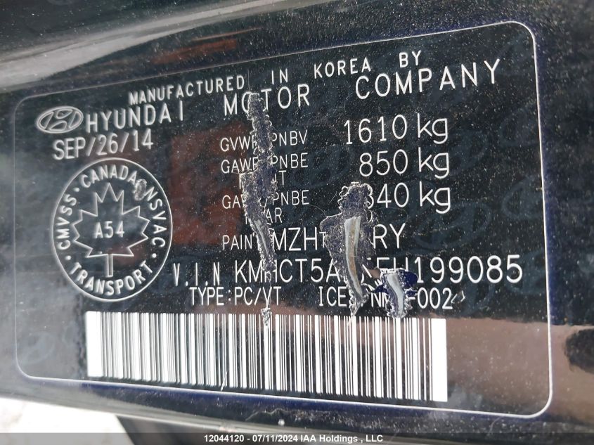 2015 Hyundai Accent VIN: KMHCT5AE5FU199085 Lot: 12044120