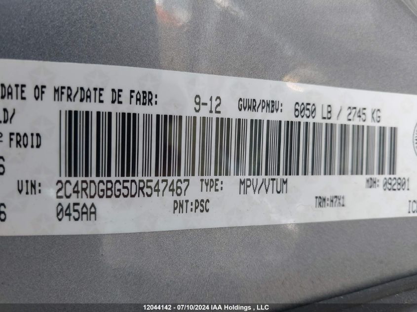 2013 Dodge Grand Caravan Se VIN: 2C4RDGBG5DR547467 Lot: 12044142