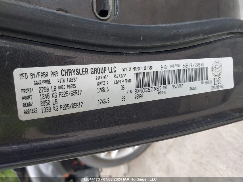 2014 Dodge Journey Sxt VIN: 3C4PDCCG2ET124925 Lot: 12044173