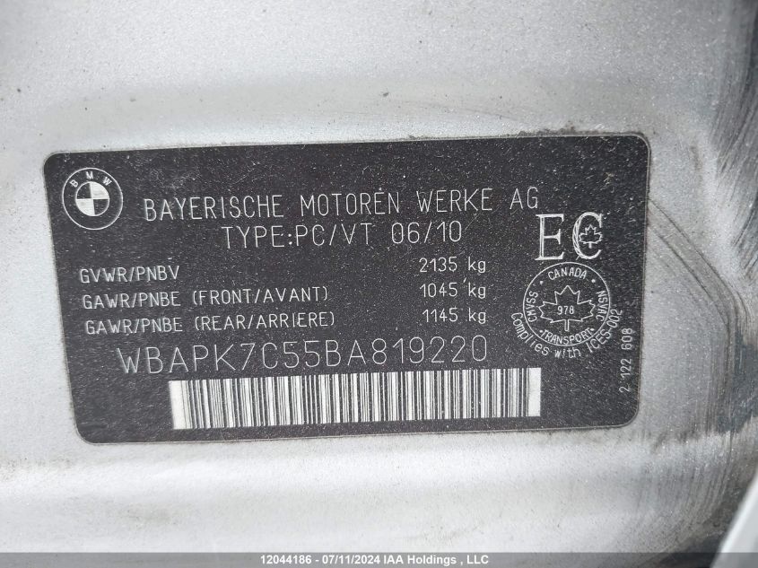 2011 BMW 328 Xi VIN: WBAPK7C55BA819220 Lot: 12044186