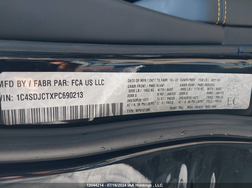 2023 Dodge Durango VIN: 1C4SDJCTXPC690213 Lot: 12044214