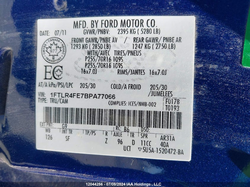 2011 Ford Ranger Sport VIN: 1FTLR4FE7BPA77066 Lot: 12044256