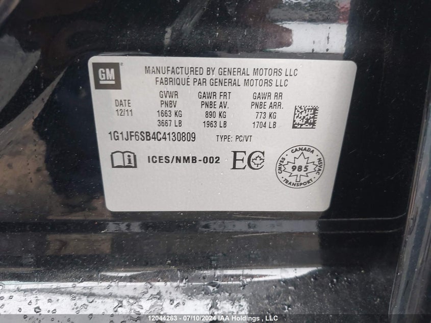 2012 Chevrolet Sonic VIN: 1G1JF6SB4C4130809 Lot: 12044263