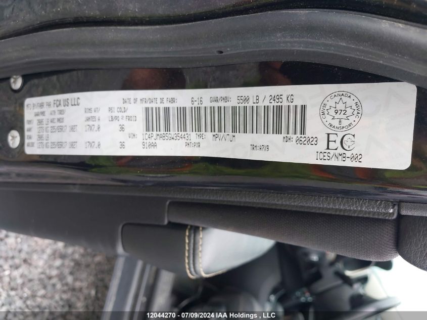 2016 Jeep Cherokee Sport VIN: 1C4PJMAB5GW354431 Lot: 12044270