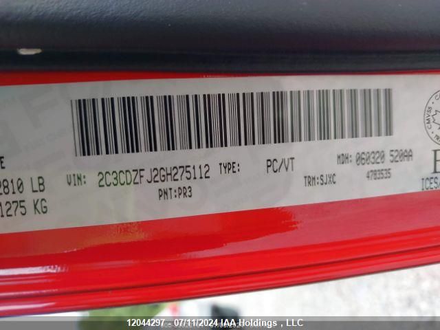 2016 Dodge Challenger R/T Scat Pack VIN: 2C3CDZFJ2GH275112 Lot: 12044297