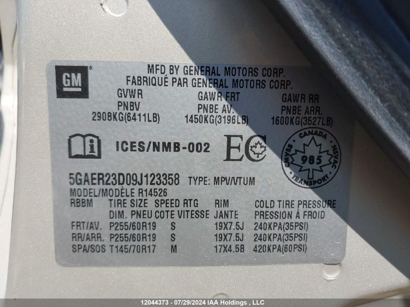 2009 Buick Enclave VIN: 5GAER23D09J123358 Lot: 12044373