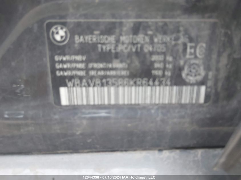 2006 BMW 3 Series VIN: WBAVB13586KR64434 Lot: 12044390