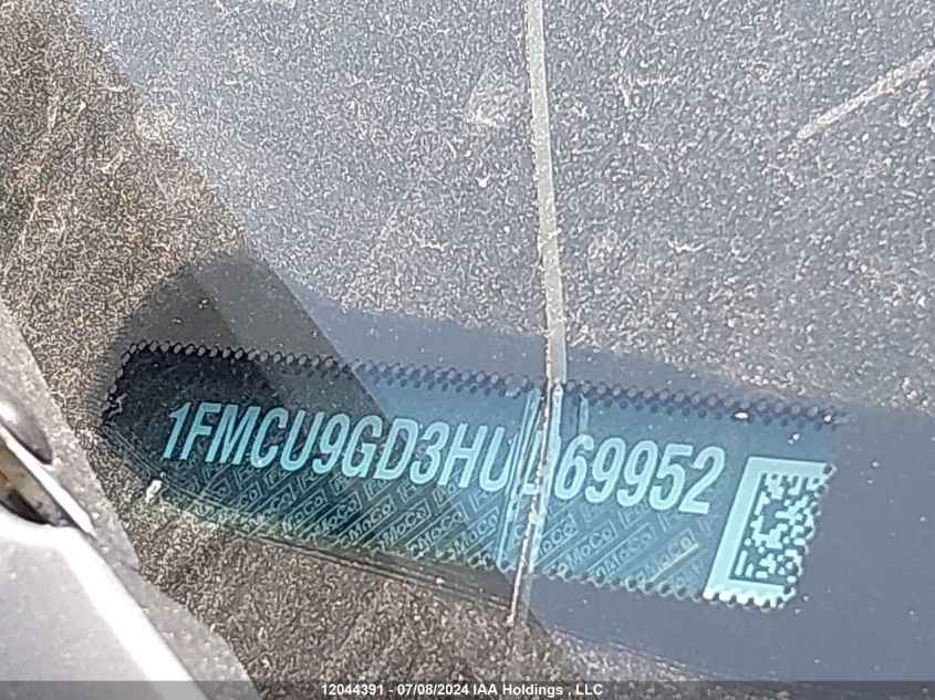 2017 Ford Escape Se VIN: 1FMCU9GD3HUD69952 Lot: 12044391