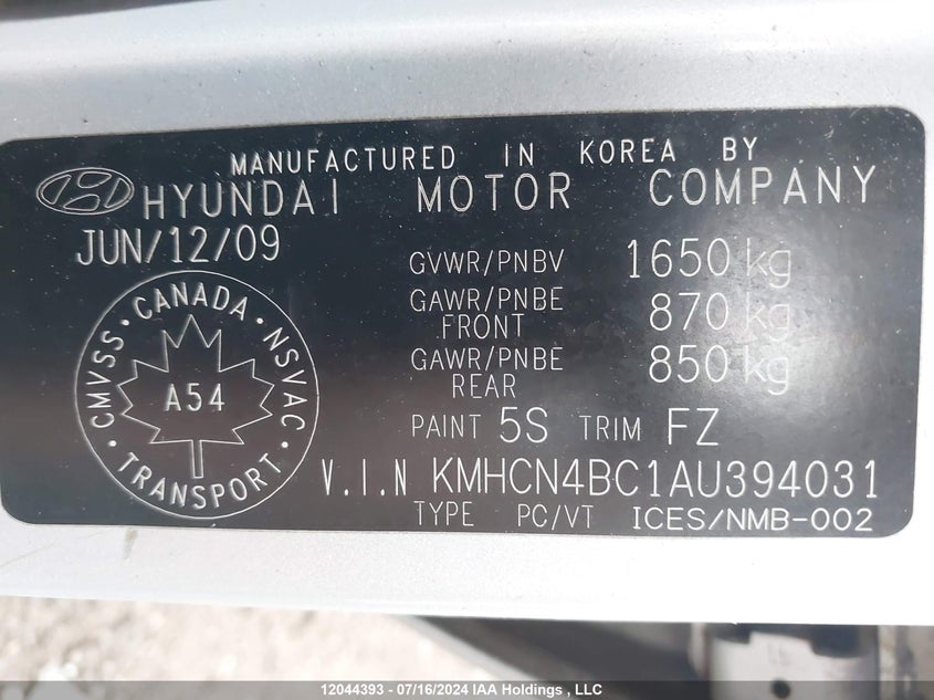 2010 Hyundai Accent Gl VIN: KMHCN4BC1AU394031 Lot: 12044393