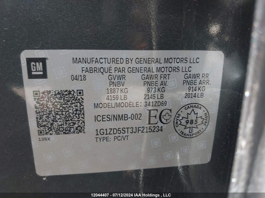 2018 Chevrolet Malibu VIN: 1G1ZD5ST3JF215234 Lot: 12044407