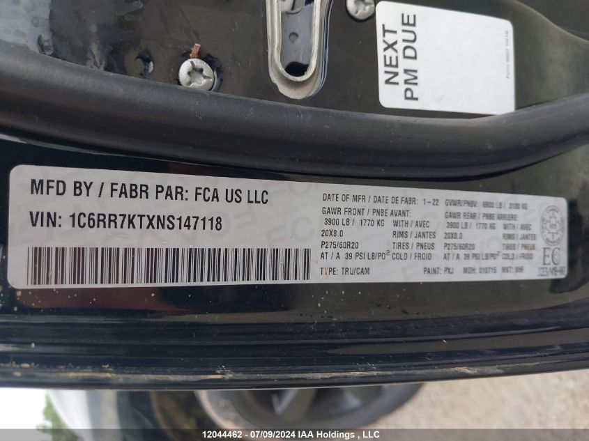 2022 Ram 1500 Classic Tradesman VIN: 1C6RR7KTXNS147118 Lot: 12044462