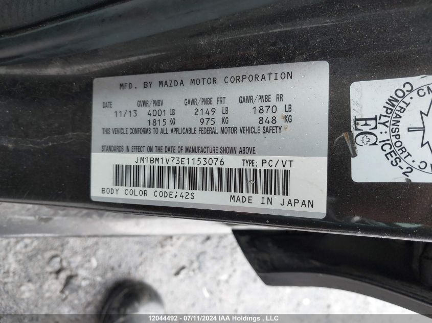 2014 Mazda Mazda3 VIN: JM1BM1V73E1153076 Lot: 12044492