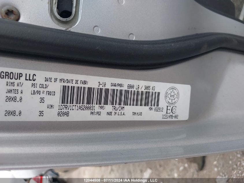 2010 Dodge Ram 1500 Slt/Sport/Trx VIN: 1D7RV1CT1AS200031 Lot: 12044508