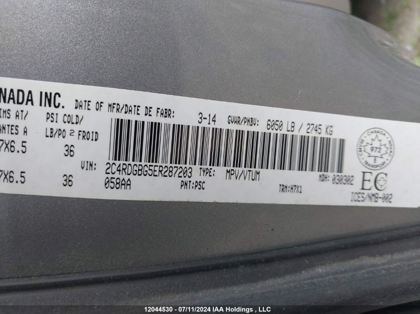 2014 Dodge Grand Caravan Se VIN: 2C4RDGBG5ER287203 Lot: 12044530