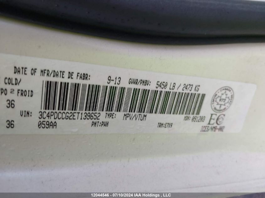 2014 Dodge Journey Sxt VIN: 3C4PDCCG2ET139652 Lot: 12044546