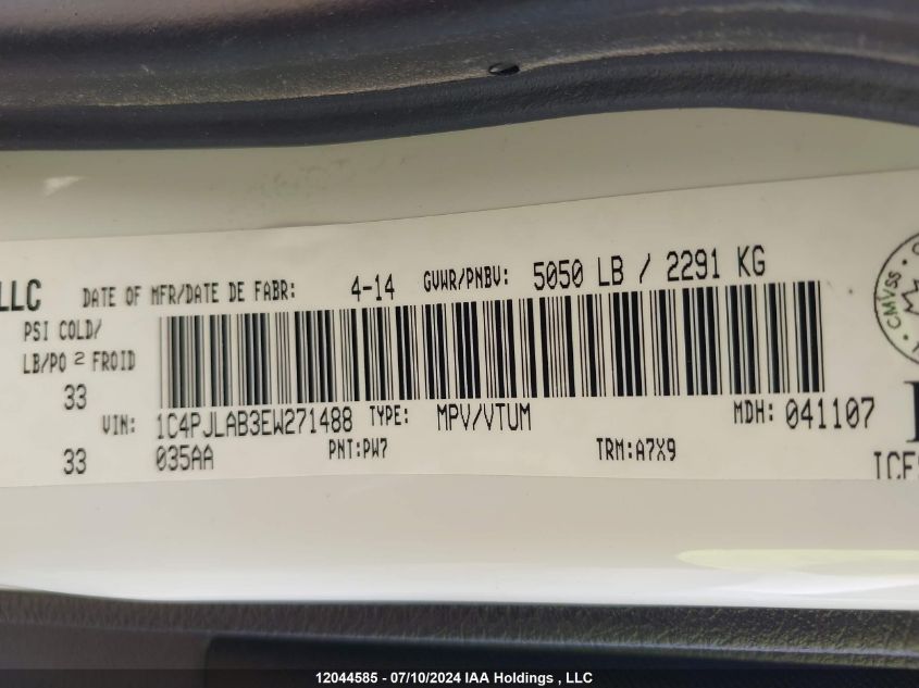 2014 Jeep Cherokee Sport VIN: 1C4PJLAB3EW271488 Lot: 12044585