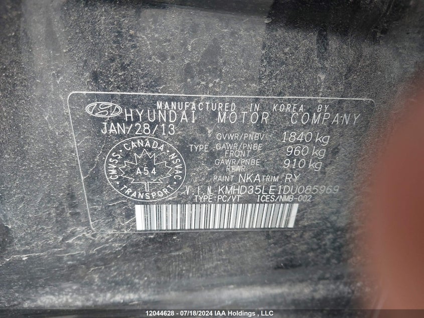 2013 Hyundai Elantra Gt VIN: KMHD35LE1DU085969 Lot: 12044628