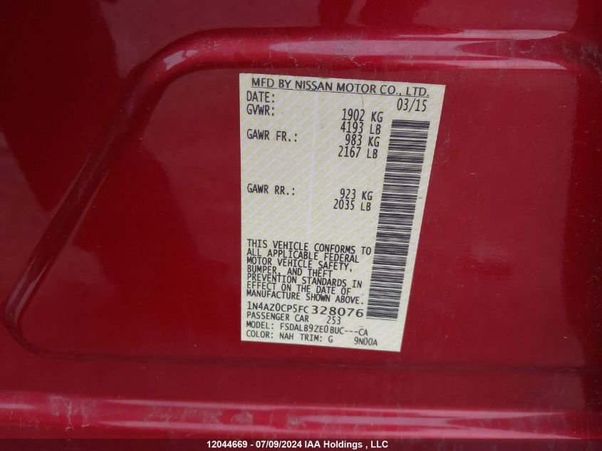 2015 Nissan Leaf S VIN: 1N4AZ0CP5FC328076 Lot: 12044669