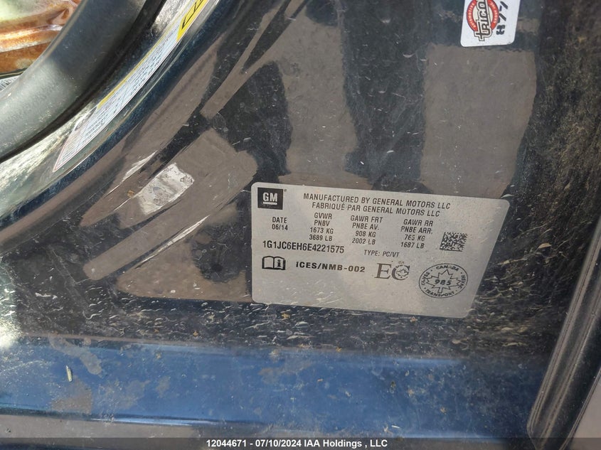 2014 Chevrolet Sonic VIN: 1G1JC6EH6E4221575 Lot: 12044671