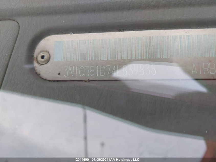 2004 Nissan Sentra 1.8/1.8S VIN: 3N1CB51D74L839838 Lot: 12044690