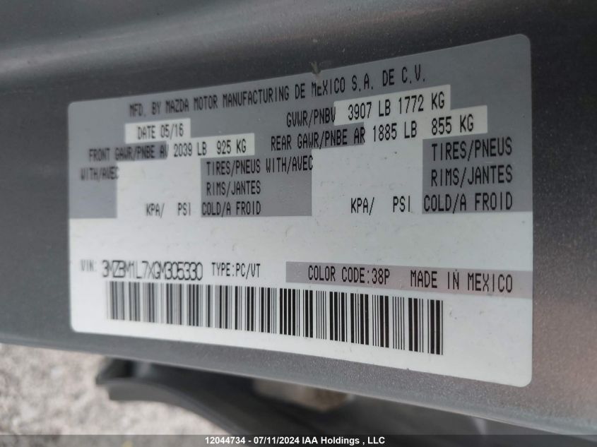 2016 Mazda 3 Touring VIN: 3MZBM1L7XGM305330 Lot: 12044734