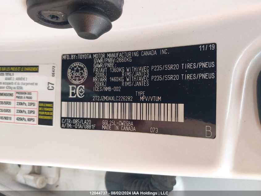 2020 Lexus Rx 350 VIN: 2T2JZMDAXLC226282 Lot: 12044737