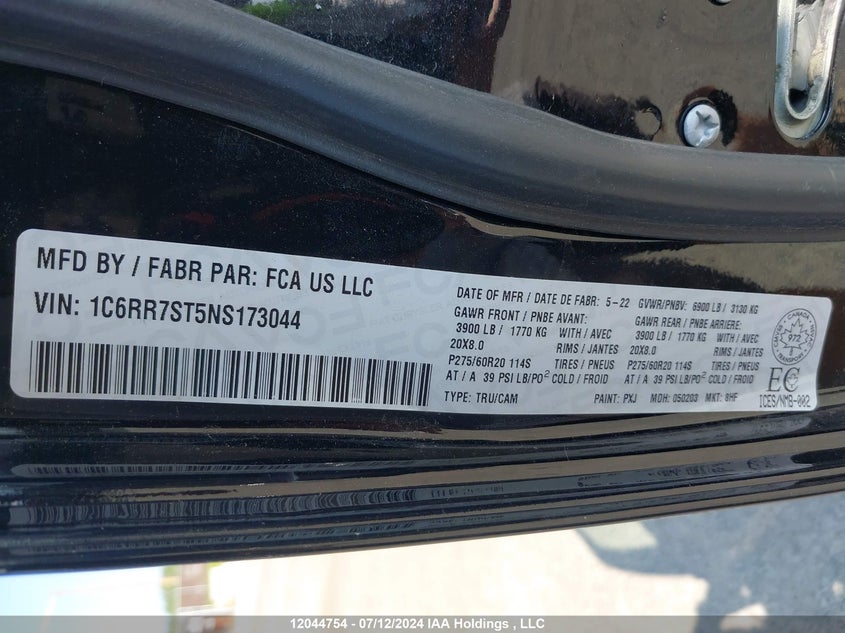 2022 Dodge Ram 1500 VIN: 1C6RR7ST5NS173044 Lot: 12044754