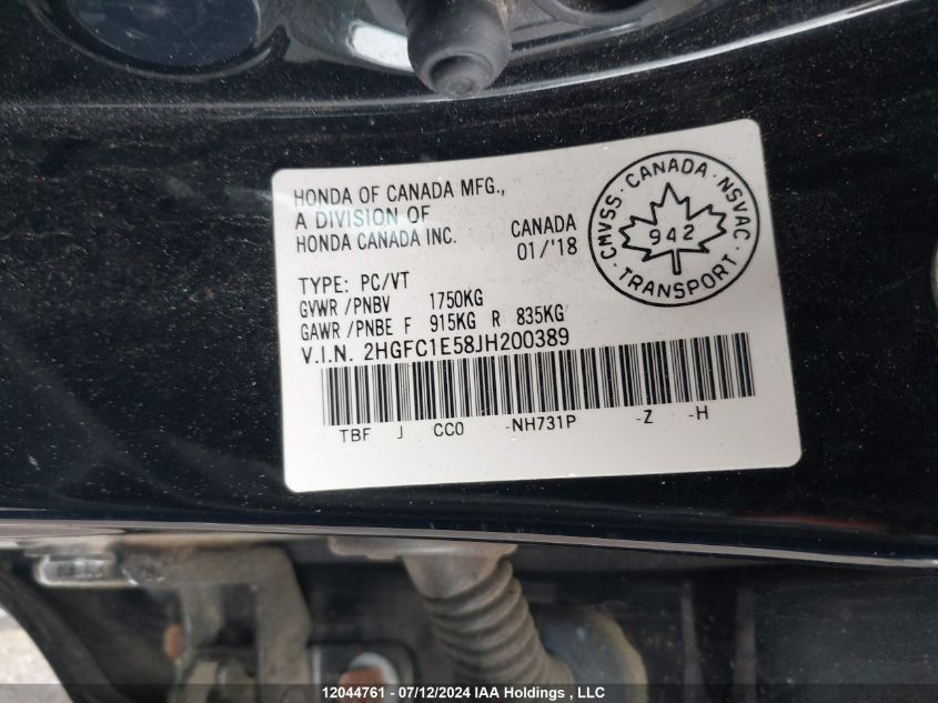 2018 Honda Civic Sedan VIN: 2HGFC1E58JH200389 Lot: 12044761