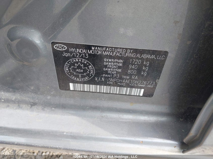 2013 Hyundai Elantra Gl VIN: 5NPDH4AE1DH276773 Lot: 12044764