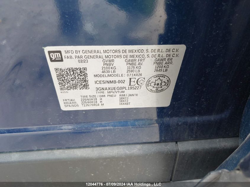 2023 Chevrolet Equinox VIN: 3GNAXUEG0PL195227 Lot: 12044776
